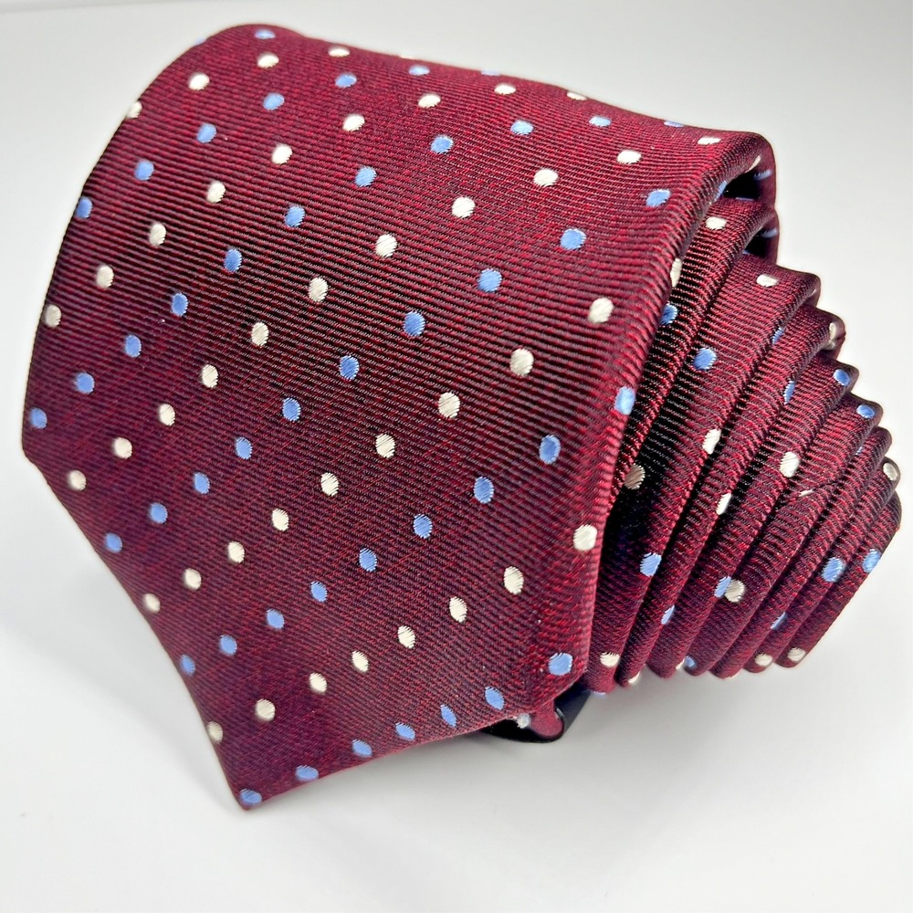 Tasso Elba Repp Silk Handmade Men's Necktie Burgundy Polka Dot